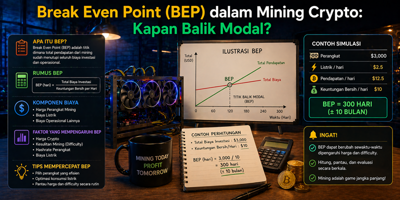 Break Even Point (BEP) dalam Mining Crypto Kapan Balik Modal